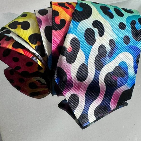 Tie Trippy Cheetah Leopard Rainbow Necktie Hippie Psychedelic Tie Dye Rave Gift - Picture 3 of 11